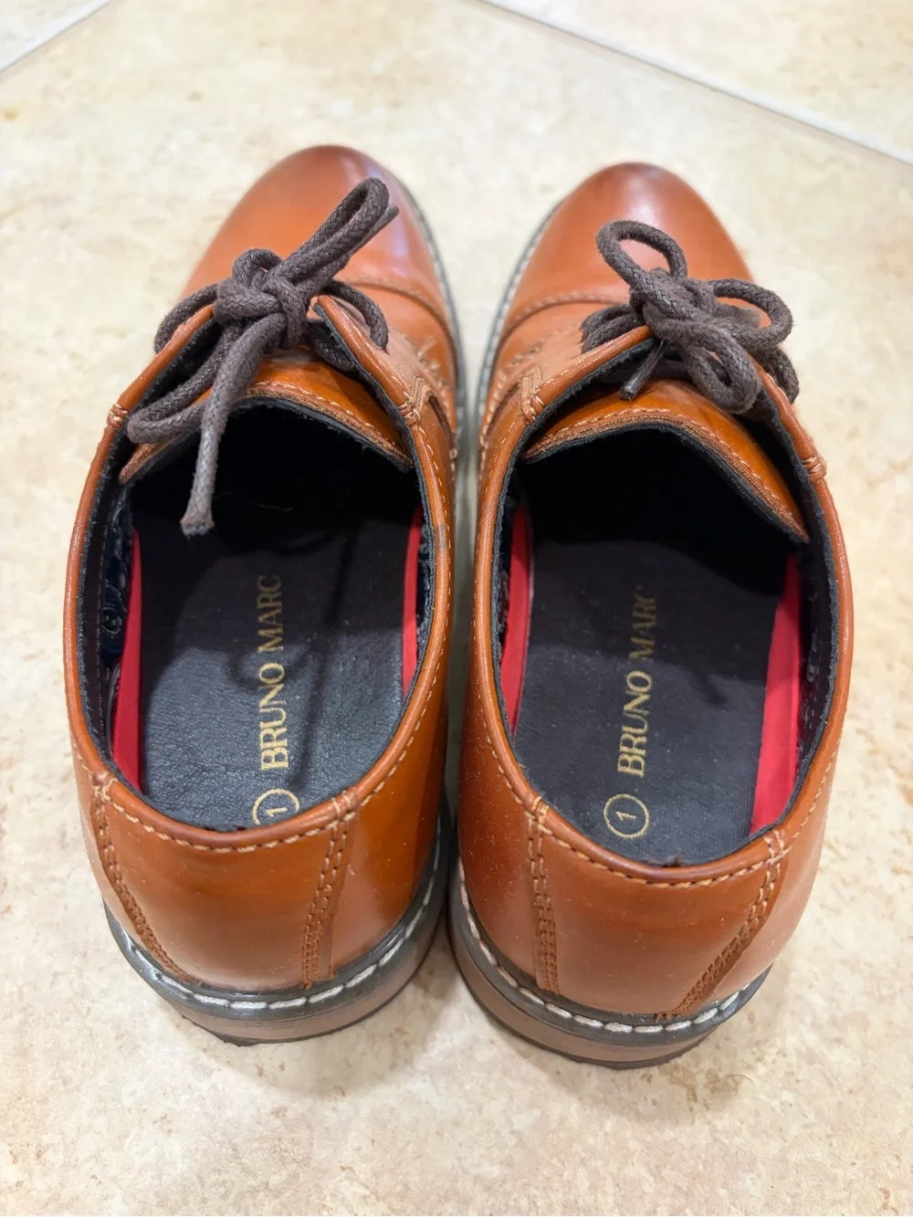 Bruno Marc Boy’s Tan Leather Lace-Up Dress Shoes